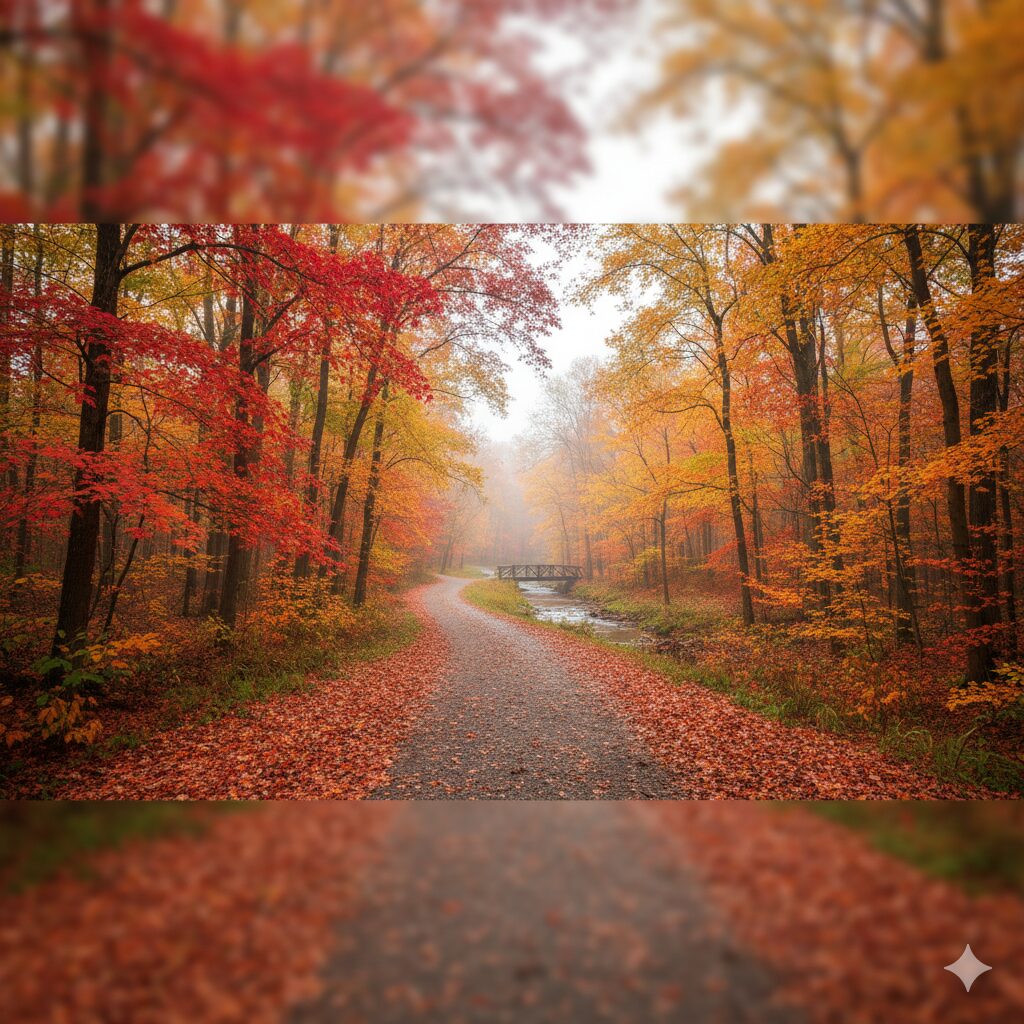 秋の風景　紅葉深まる道
